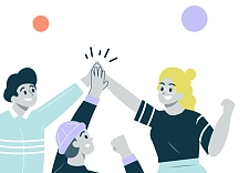 Symbolbild Comicstil Kinder klatschen sich ab