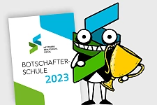 LOGO Berufswahl-SIEGEL Markenbotschafter Siegmund mit Pokal 