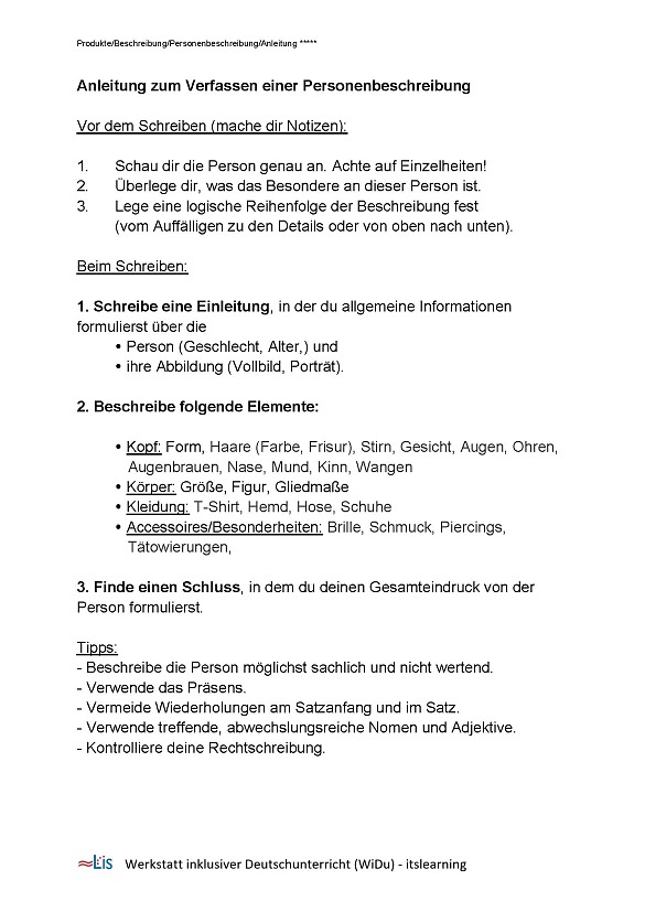 Anleitung zum Verfassen einer Personenbeschreibung