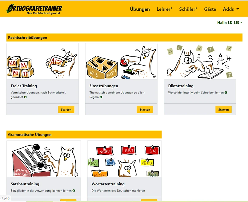 Screenhot Orthografietrainer, Das Rechtschreibportal