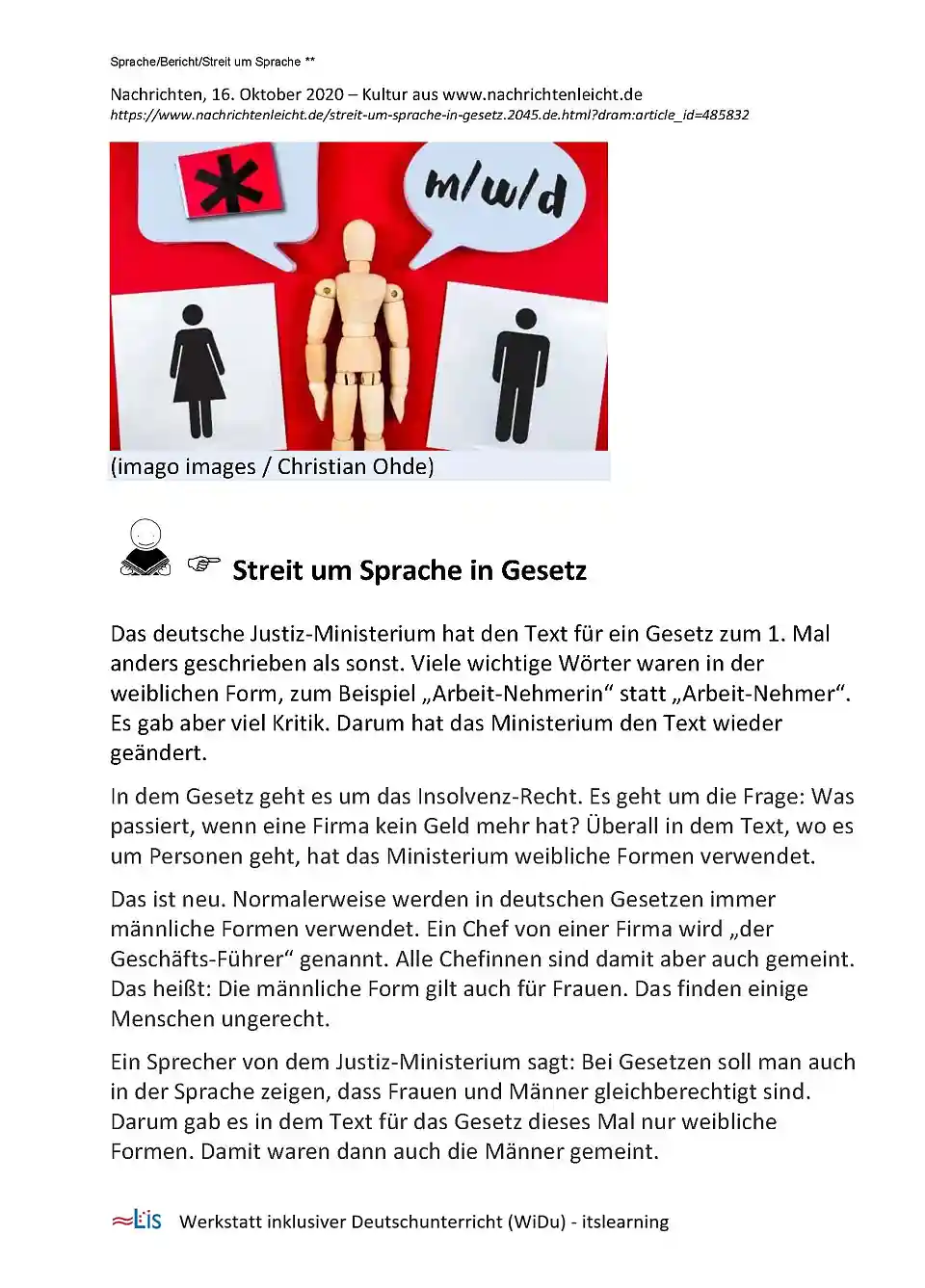 Text zu Streit um Sprache im Gesetz