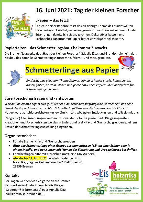 Angebot für Kita und Grundschule den Tag der kleinen Forscher am 16. Juni 2021