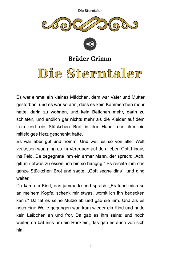 Märchen: Die Sterntaler von Brüder Grimm