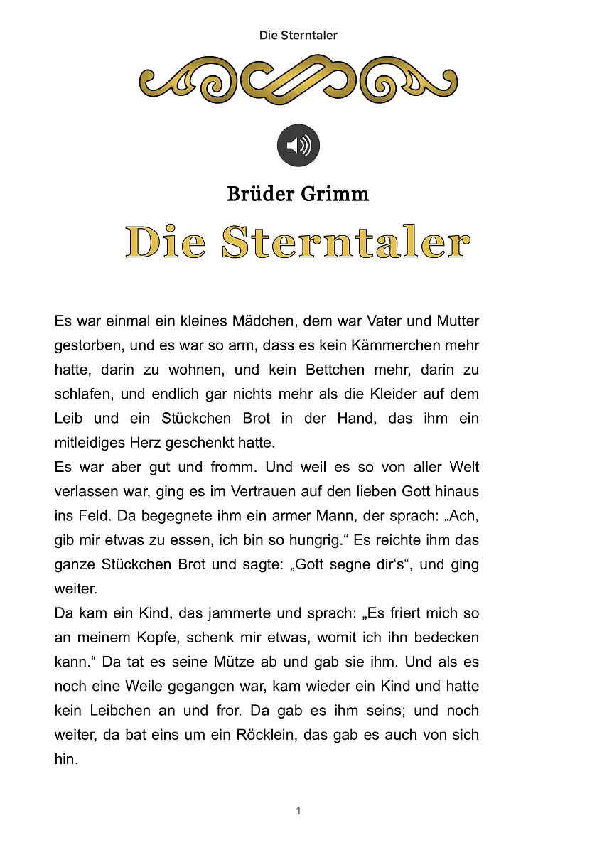 Märchen: Die Sterntaler von Brüder Grimm