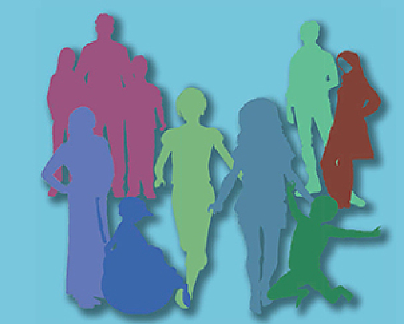 Silhouette eine Gruppe von Kindern und Jugendlichen