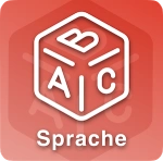 Symbol Würfel mit Untertext Sprache