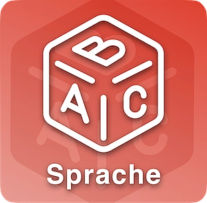 Symbol Würfel mit Untertext Sprache