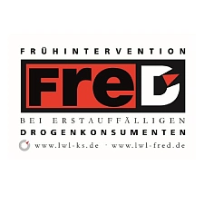 Fred-Logo, rot-schwarze Quader mit der Aufschrift Fred