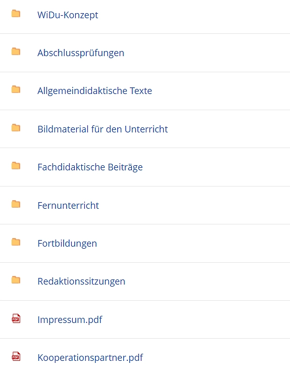 Inhaltsübersicht der Ordner in Itslearning