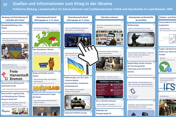 Screenshot von der Internetseite mit Taskcards Quellen und Informationen zum Krieg in der Ukraine