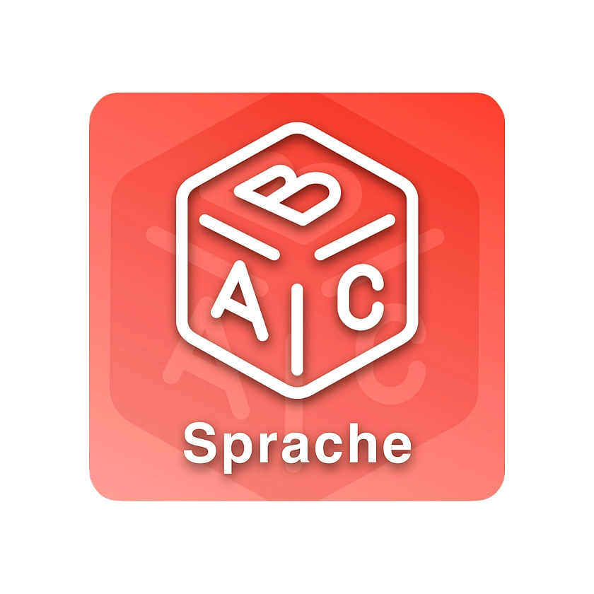 Symbol Würfel mit Text Sprache