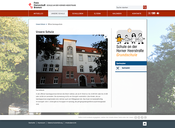 Bildschirmfoto der Homepage der Schule an der Horner Heerstraße