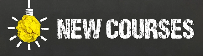 Glühbirne aus zerknülltem gelben Papier mit dem Schriftzug New Courses