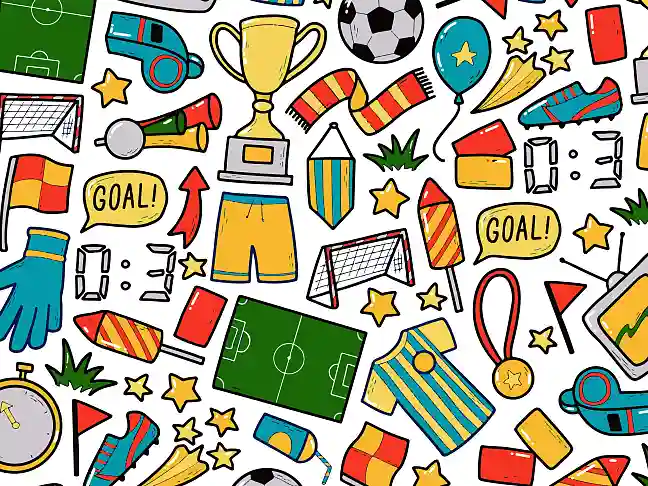 Collage mit gezeichneten Fußball-Motiven