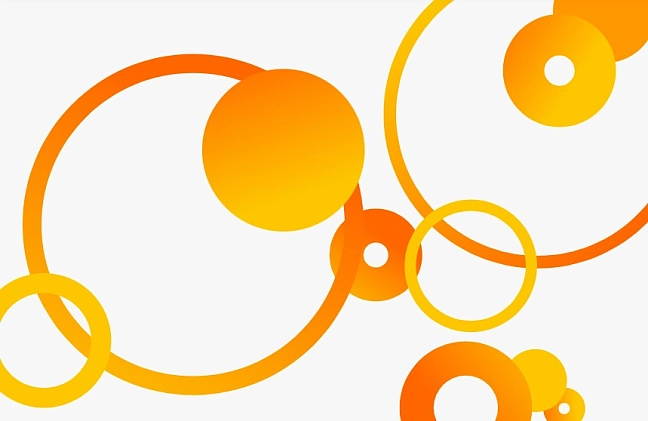 Gelb-orange Kreise und runde Flächen auf weißem Grund, die sich durchwirken.