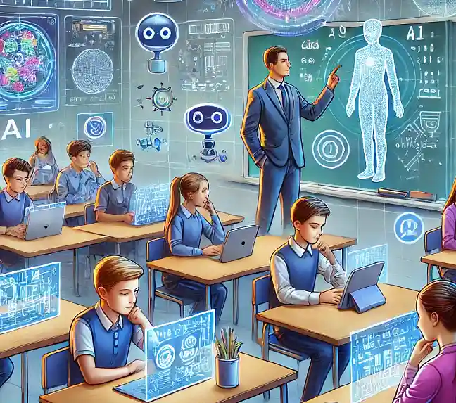 Symbolbild: Eine menschliche KI unterrichtet ein Kind