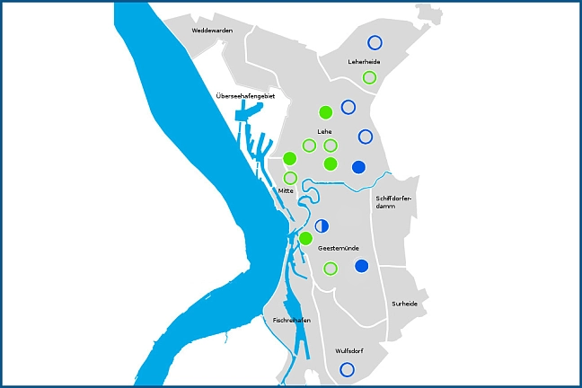Bremerhaven-Umriss mit Schulstandorten