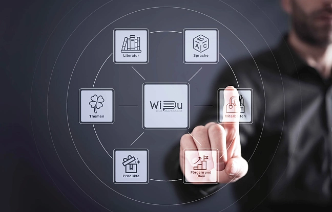Mann wählt aus virtuellen WiDu-Themen