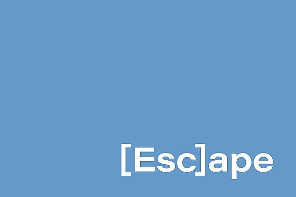 Blaues Quadrat mit Schriftzug escape