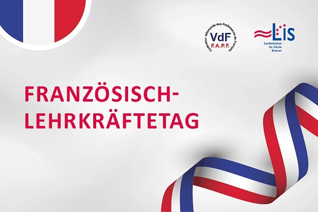 Frankreichflagge mit Aufschrift Französich-Lehrkräftetag