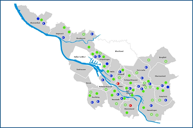 Bremen-Umriss mit Schulstandorten