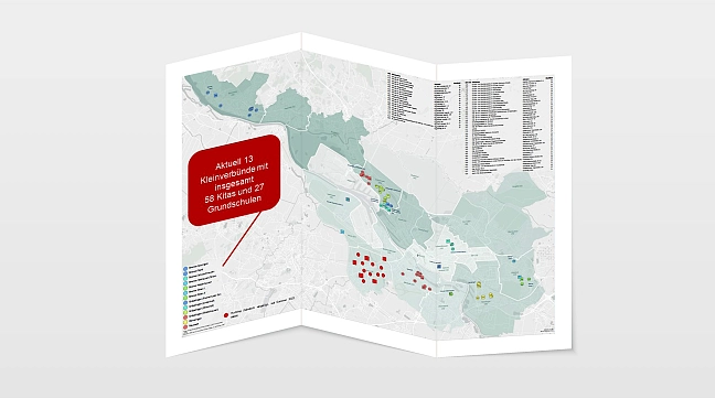 Stadtplan von Bremen mit den 13 Kleinverbünden der Kindergärten und Grundschulen