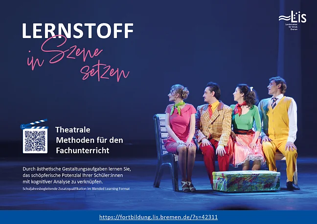 Theaterszene mit Aufschrift: Lernstoff in Szene setzen
