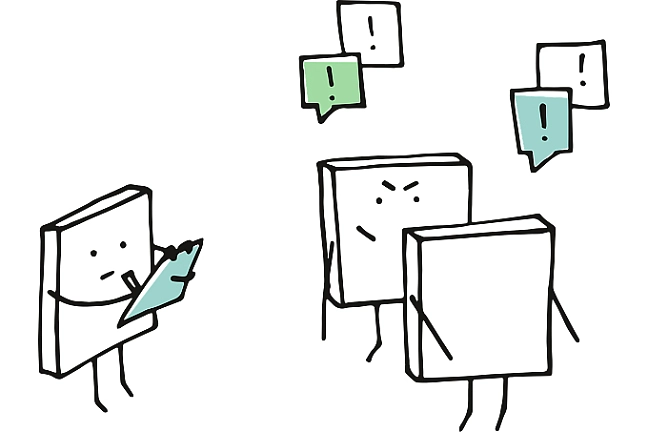 Comiczeichnung: Fragebögen und Austausch in der Klasse