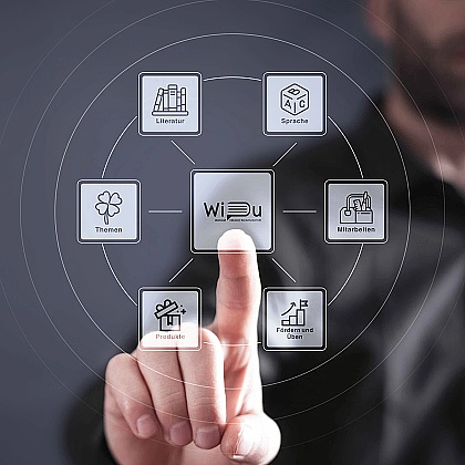 Logo Werkstatt inklusiver Deutschunterricht mit weiteren Symbolen