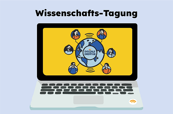 Ein gemalter aufgeklappter Laptop mit Kreisen